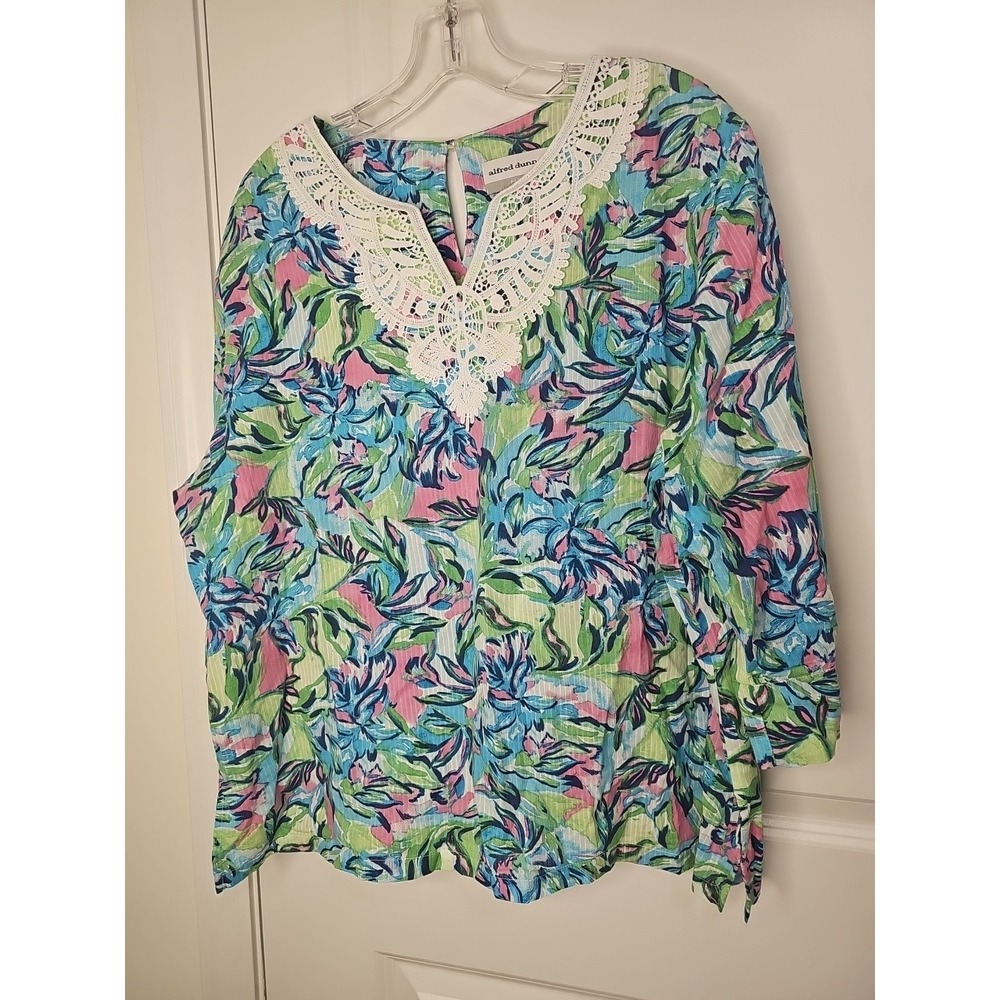 ALFRED DUNNER Women's  Floral Print 3/4 Sleeve Cotton Pullover Tunic/Top‎ PXL